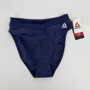 Reebok Swimwear High‎ Neck Halter Bikini Top Modern Women Size 12 Navy Blue NWT
